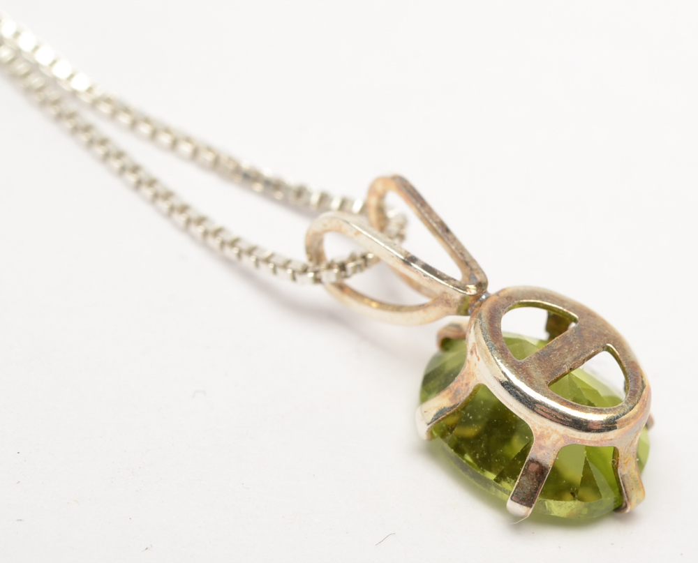 Aquamarine and Peridot Sterling Silver Pendant Necklaces