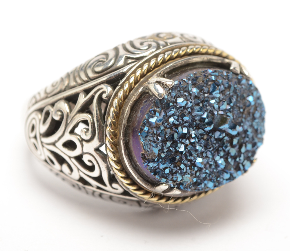 Sterling Silver Druzy Stone Ring and Bracelet