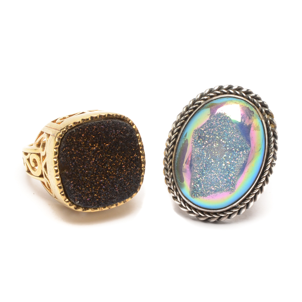 Sterling Silver Druzy Stone Rings