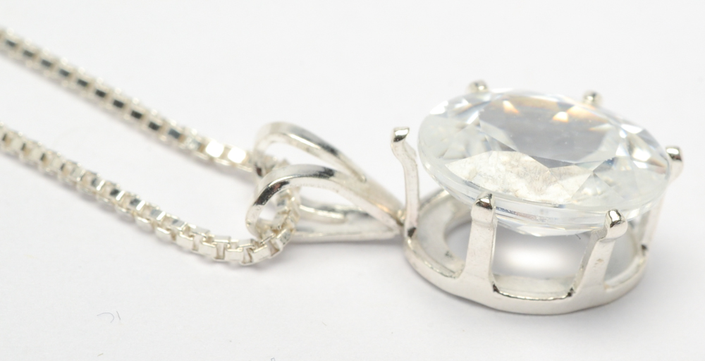 Sterling Silver and White Zircon Necklace and Earrings