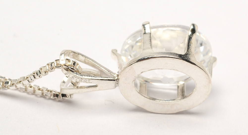 Sterling Silver and White Zircon Necklace and Earrings