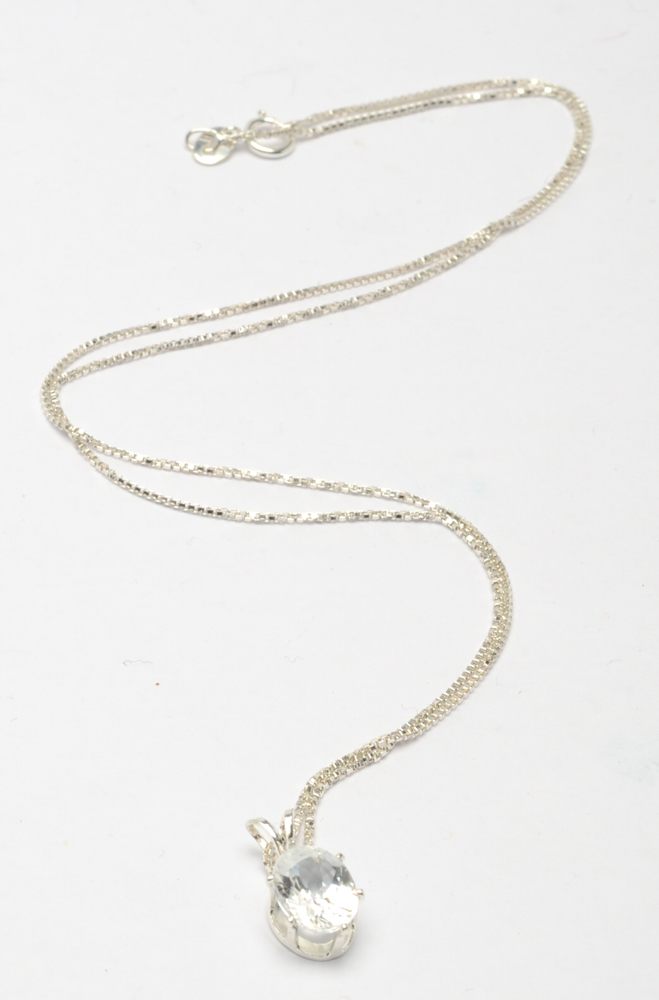 Sterling Silver and White Zircon Necklace and Earrings