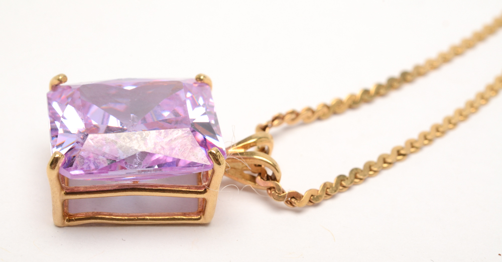 14K Gold Amethyst Necklace and Drop Earrings