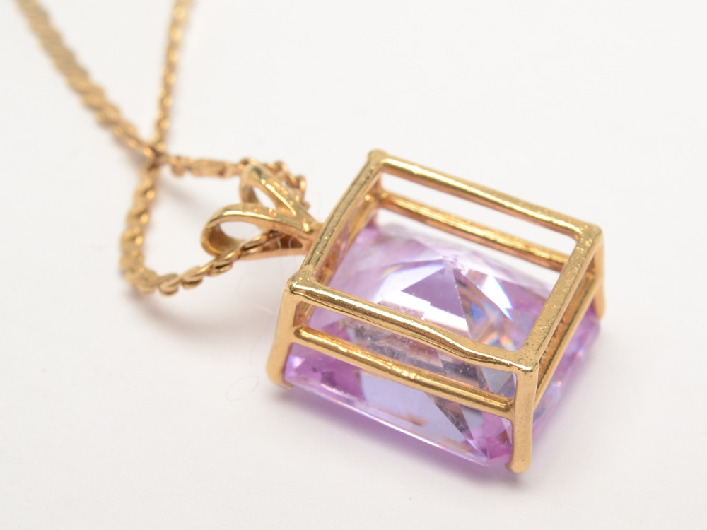 14K Gold Amethyst Necklace and Drop Earrings