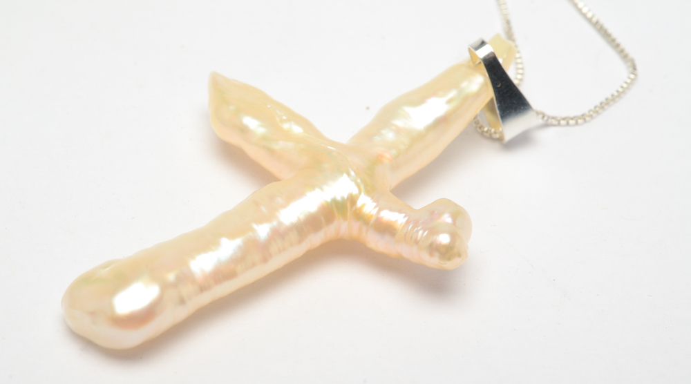 Sterling Silver and White Freshwater Pearl Necklace and Earrings