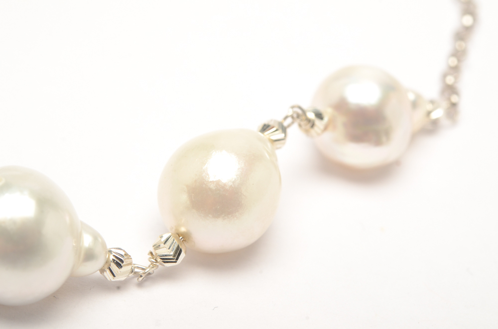 Sterling Silver Tin Cup Necklace with White Cultured South Sea Pearls