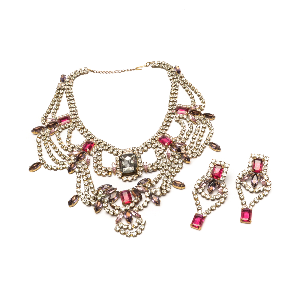 Vintage Czechoslovakia Bijoux Necklace and Earring Statement Set