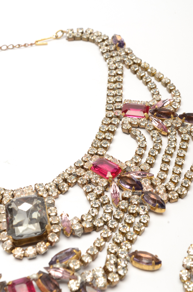 Vintage Czechoslovakia Bijoux Necklace and Earring Statement Set