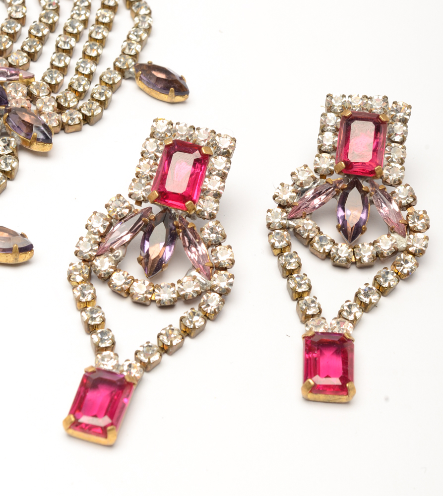Vintage Czechoslovakia Bijoux Necklace and Earring Statement Set