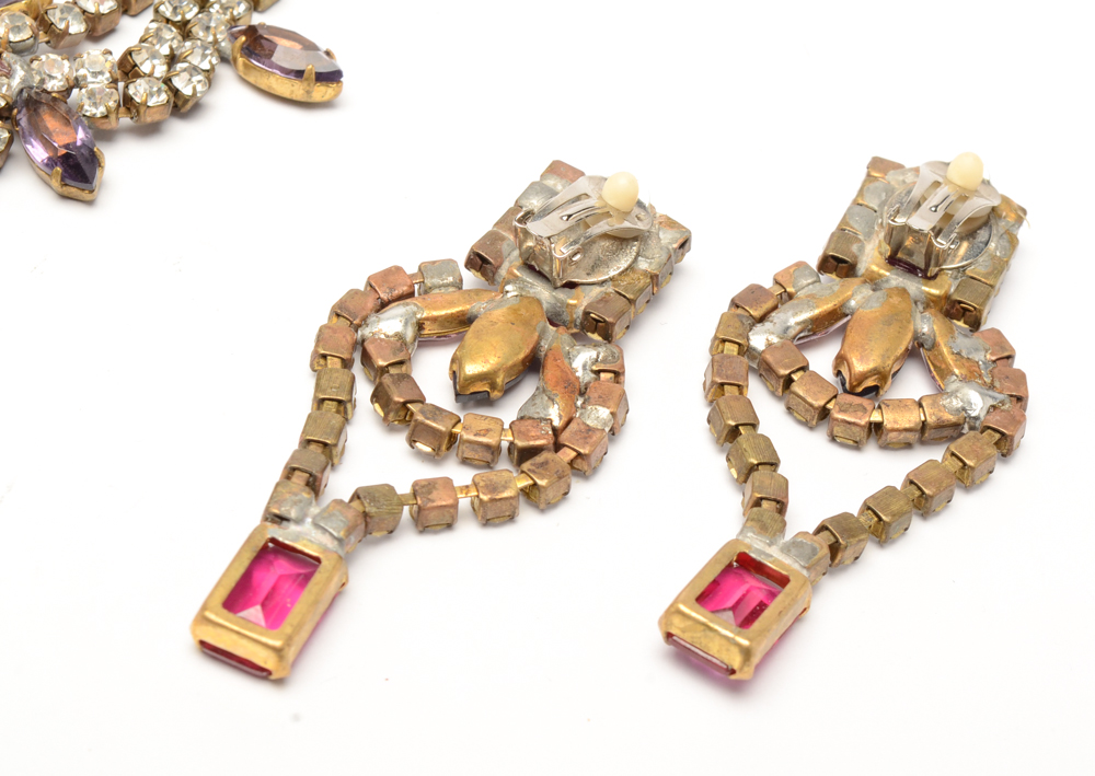 Vintage Czechoslovakia Bijoux Necklace and Earring Statement Set