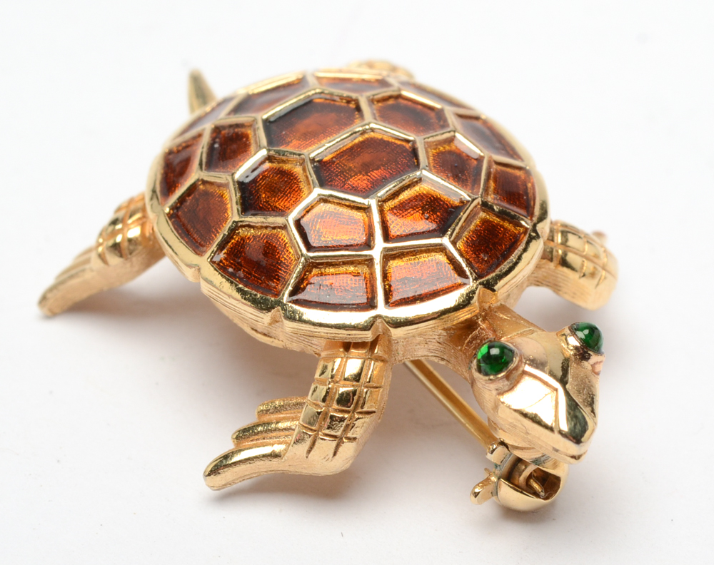 Crown Trifari Gold Tone Turtle and Leaf Pin