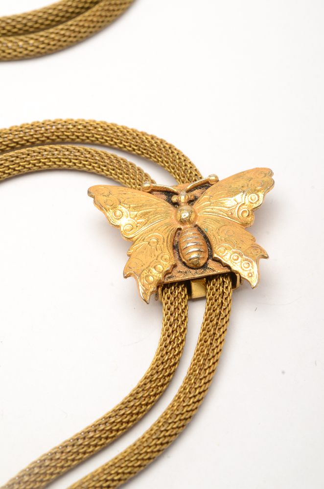 Vintage Miriam Haskell Butterfly Slide Necklace with Feather Pin