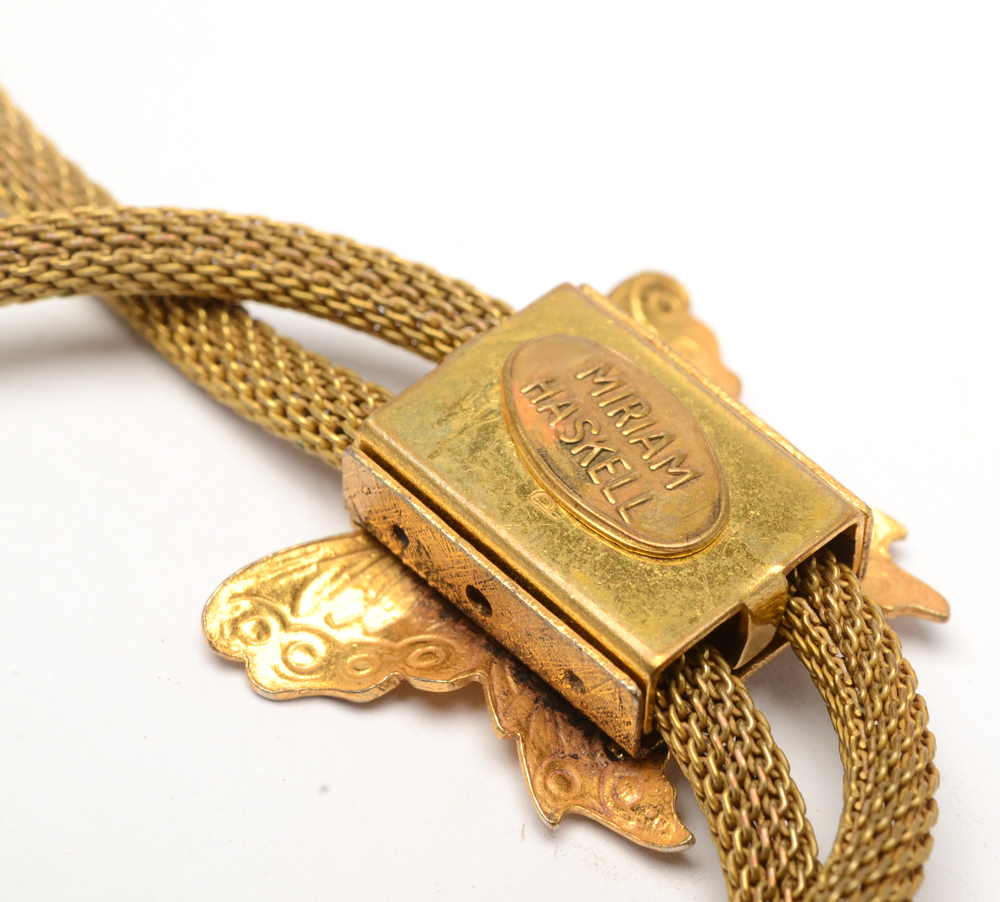 Vintage Miriam Haskell Butterfly Slide Necklace with Feather Pin