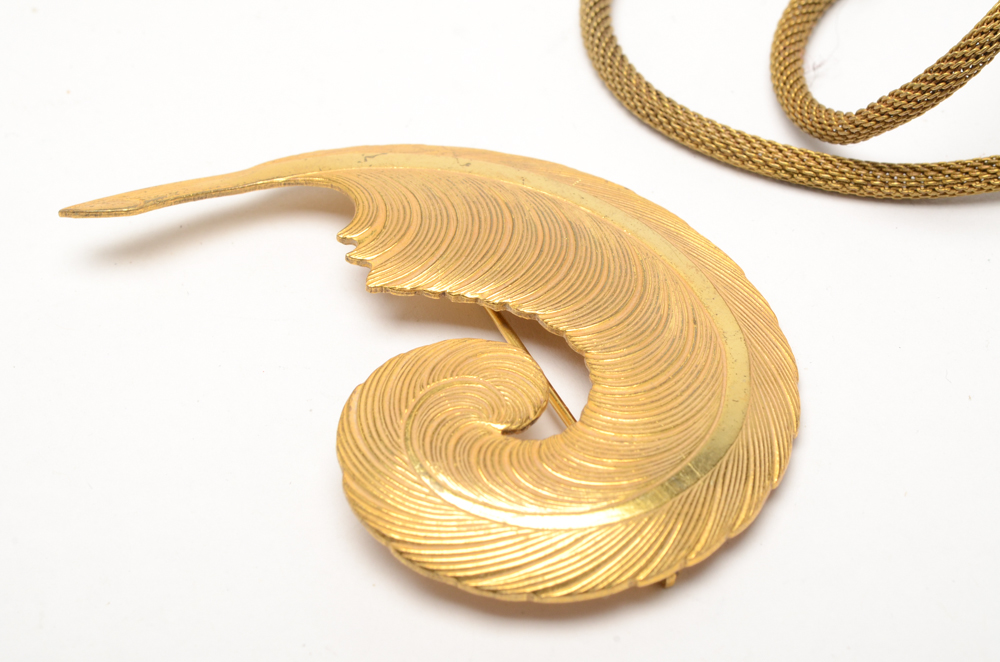 Vintage Miriam Haskell Butterfly Slide Necklace with Feather Pin