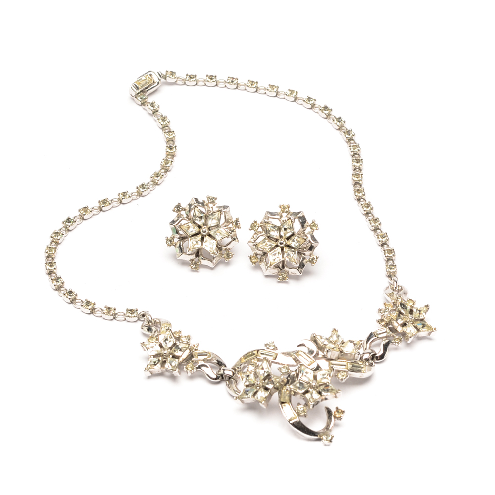 Trifari Snowflake Necklace and Earring Set