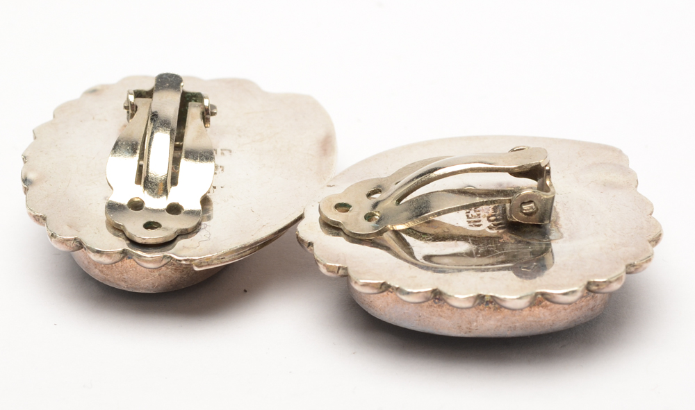 Sterling Silver and Black Onyx Brooch Pendant and Clip Earring Set