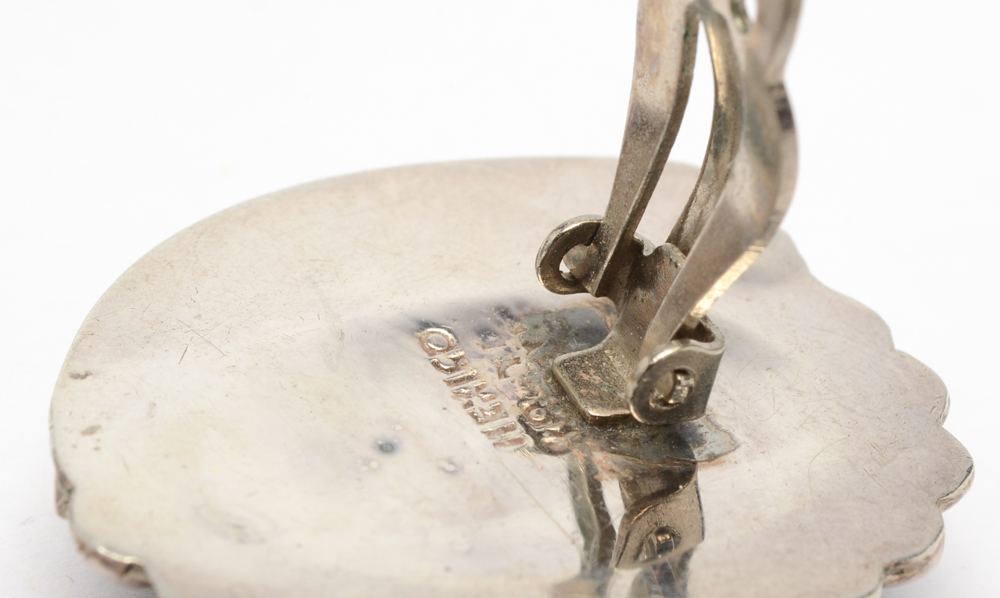 Sterling Silver and Black Onyx Brooch Pendant and Clip Earring Set