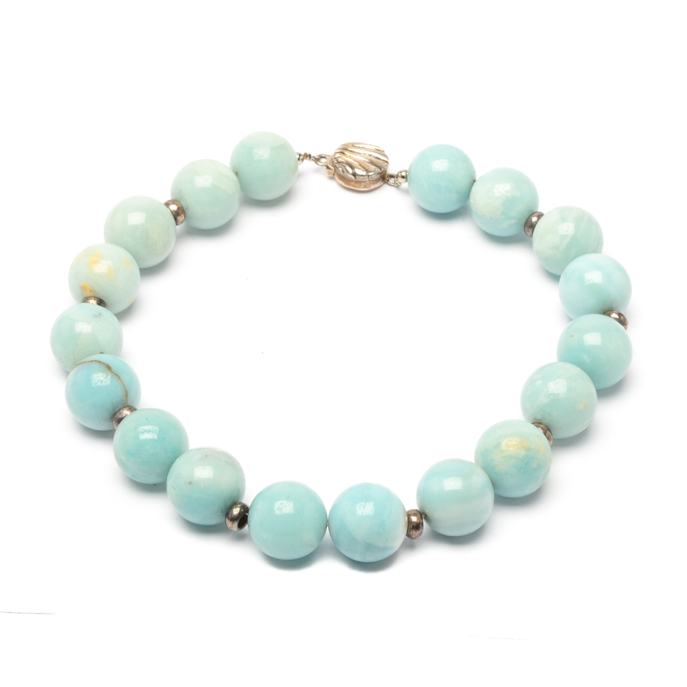 Sterling Silver and Blue Agate Beaded Necklace