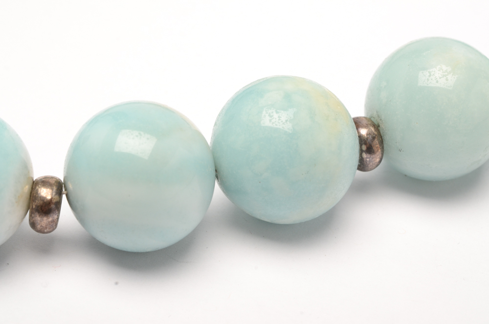 Sterling Silver and Blue Agate Beaded Necklace