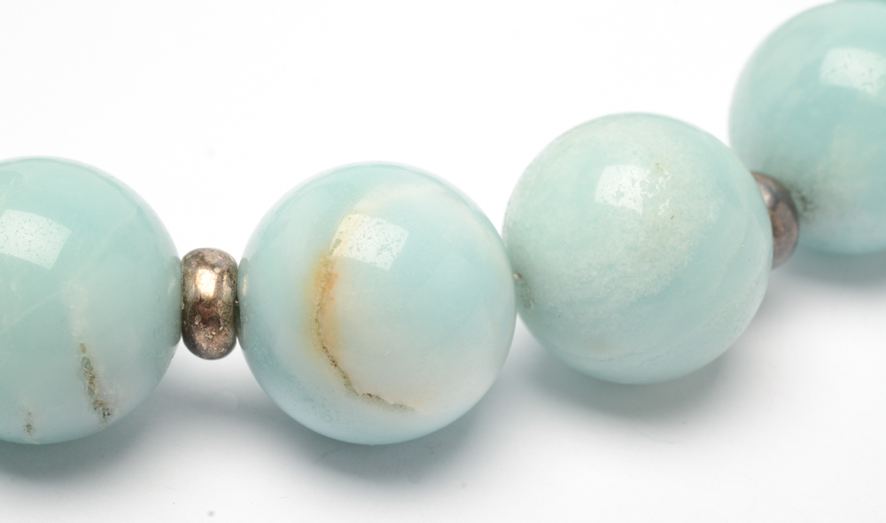 Sterling Silver and Blue Agate Beaded Necklace