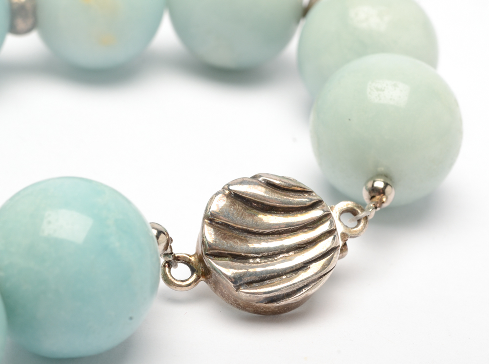 Sterling Silver and Blue Agate Beaded Necklace