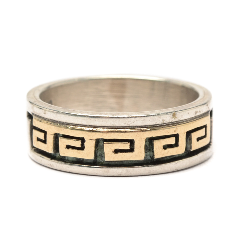 14K Yellow Gold and Sterling Silver Ring Signed by Navajo Diné Dave Skeets