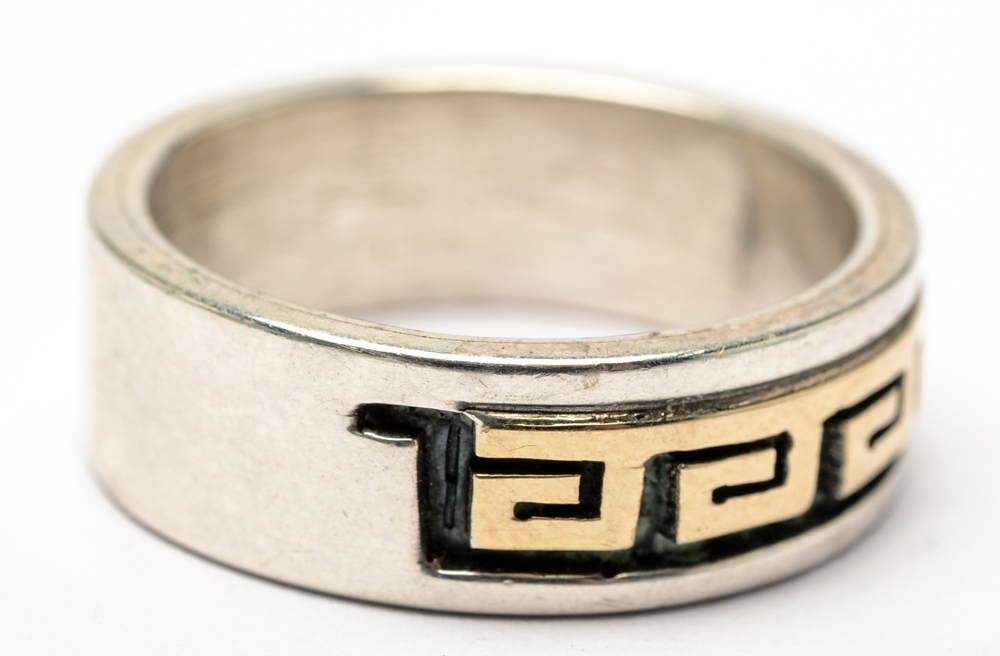 14K Yellow Gold and Sterling Silver Ring Signed by Navajo Diné Dave Skeets