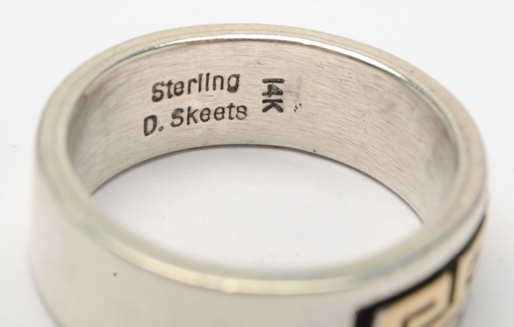 14K Yellow Gold and Sterling Silver Ring Signed by Navajo Diné Dave Skeets