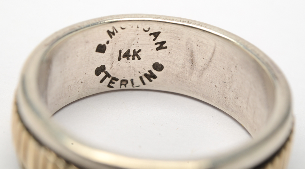 Signed 14K Yellow Gold and Sterling Silver Ring