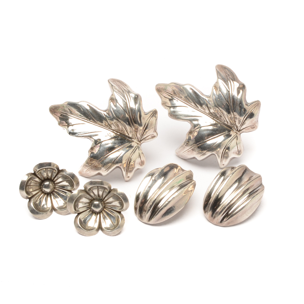 Group of Sterling Silver Clip and Screw Back Earring