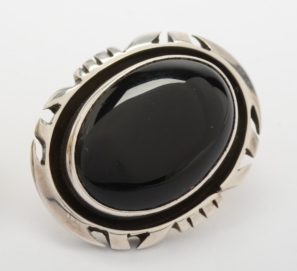 Signed Sterling Silver and Black Onyx Navajo Diné Earrings