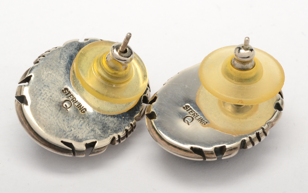 Signed Sterling Silver and Black Onyx Navajo Diné Earrings