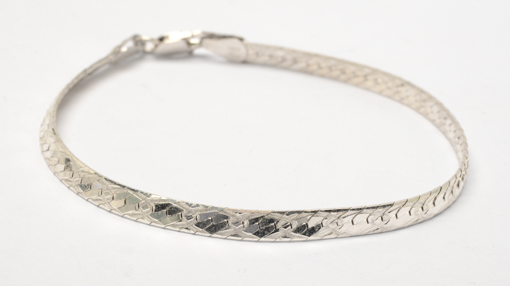Sterling Silver Milor Italy Herringbone Chain Necklace and Bracelet
