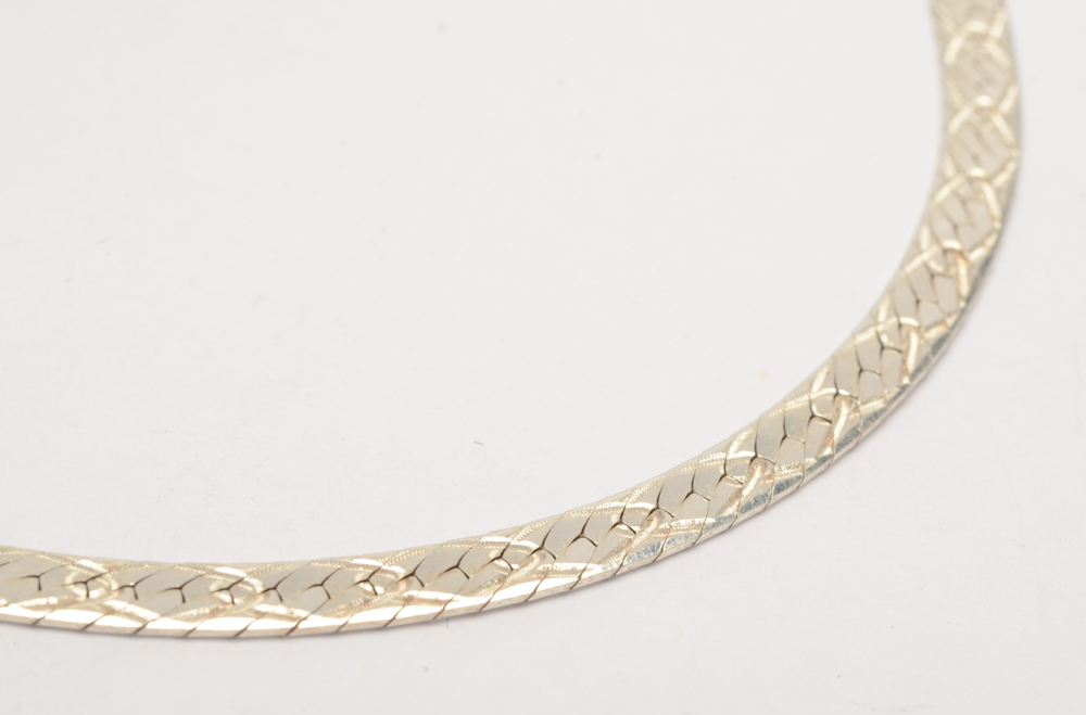 Sterling Silver Milor Italy Herringbone Chain Necklace and Bracelet