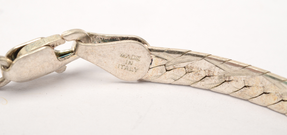 Sterling Silver Milor Italy Herringbone Chain Necklace and Bracelet