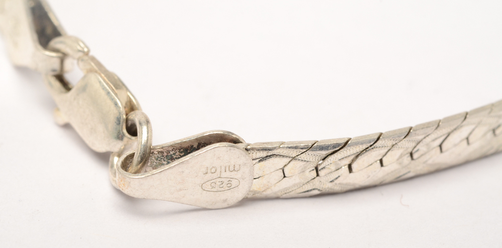 Sterling Silver Milor Italy Herringbone Chain Necklace and Bracelet