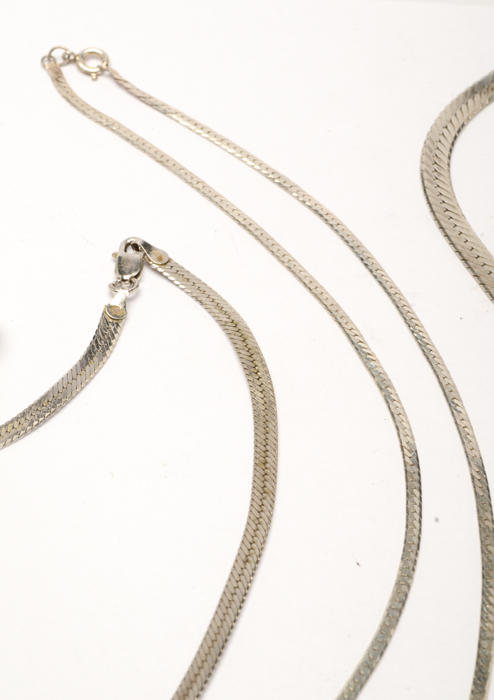 Sterling Silver Herringbone Chain Necklaces, Pendants and Bracelet