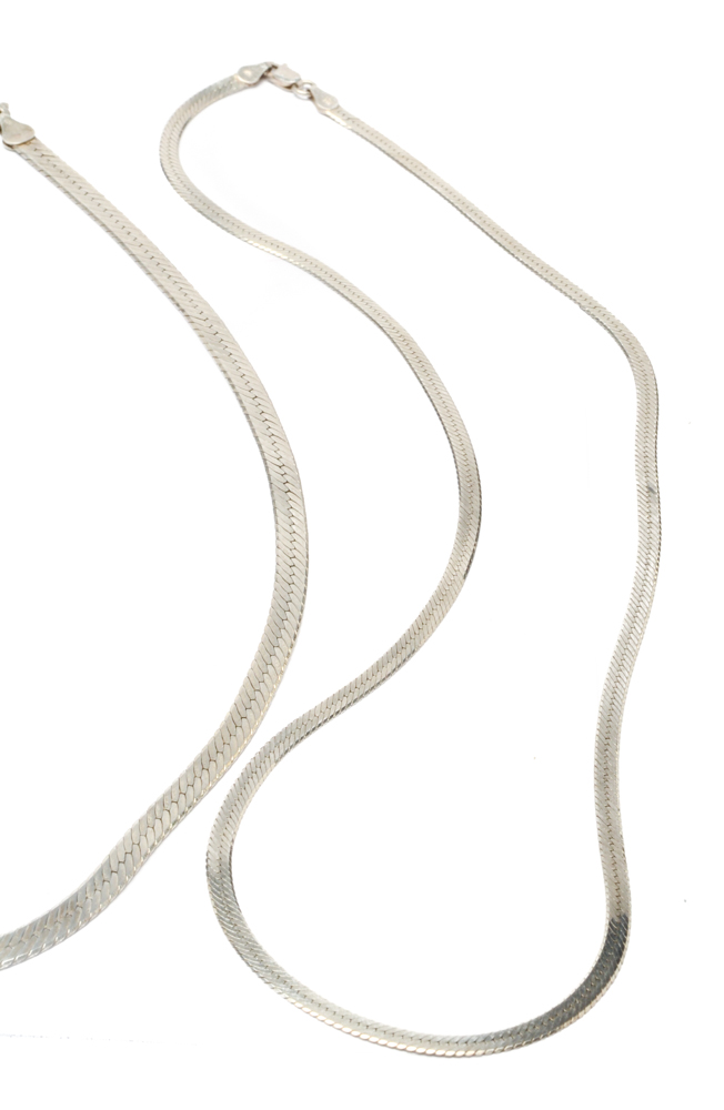 Sterling Silver Herringbone Chain Necklaces, Pendants and Bracelet