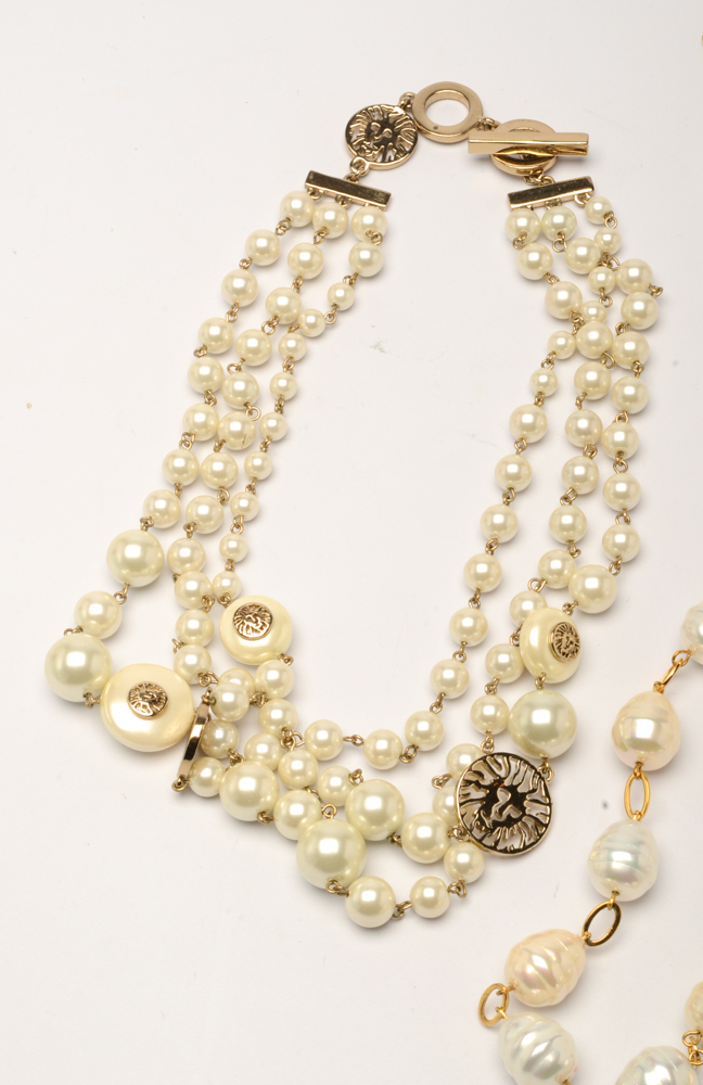 Designer Costume Necklaces Featuring Ralph Lauren with Faux Baroque Pearls