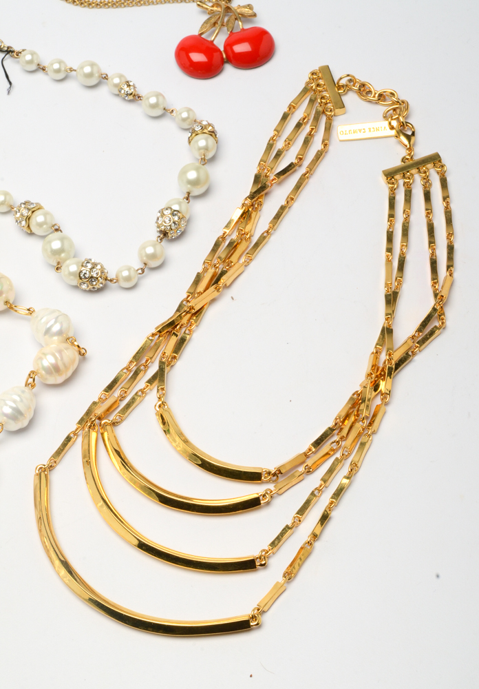 Designer Costume Necklaces Featuring Ralph Lauren with Faux Baroque Pearls