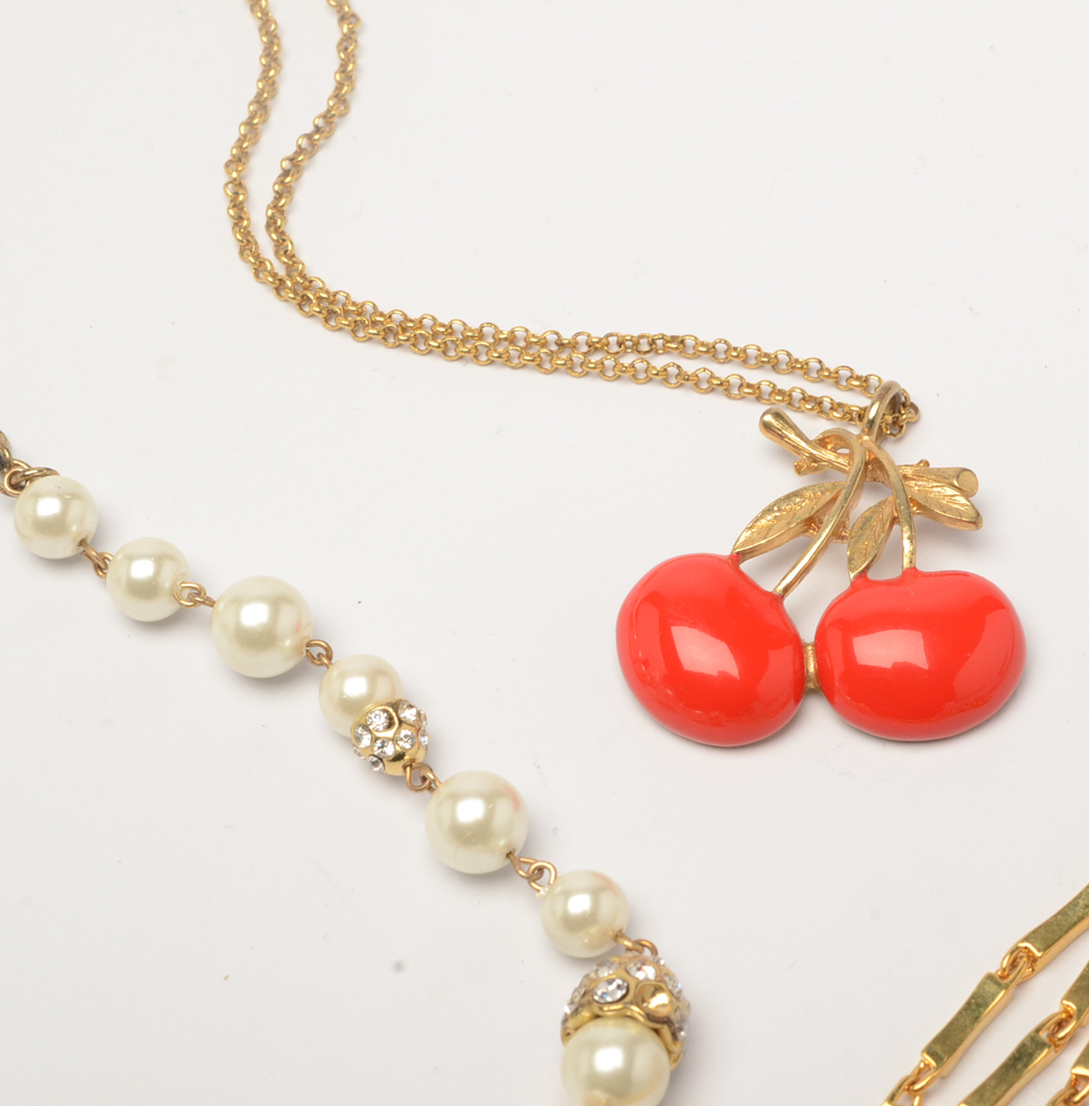 Designer Costume Necklaces Featuring Ralph Lauren with Faux Baroque Pearls