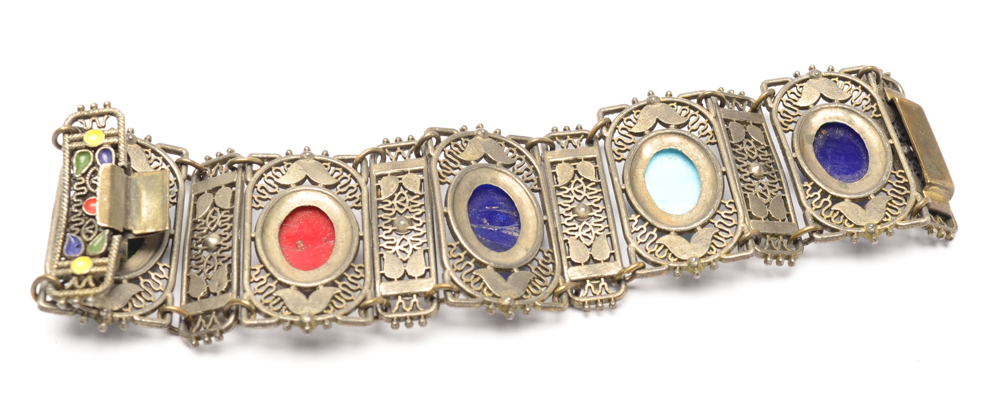 Vintage Bohemian Style Filigree Demi Parure with Czech Glass Cabochons