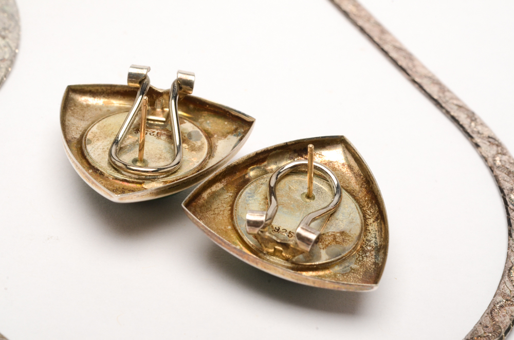 Sterling Silver Necklaces and Earrings with Malachite