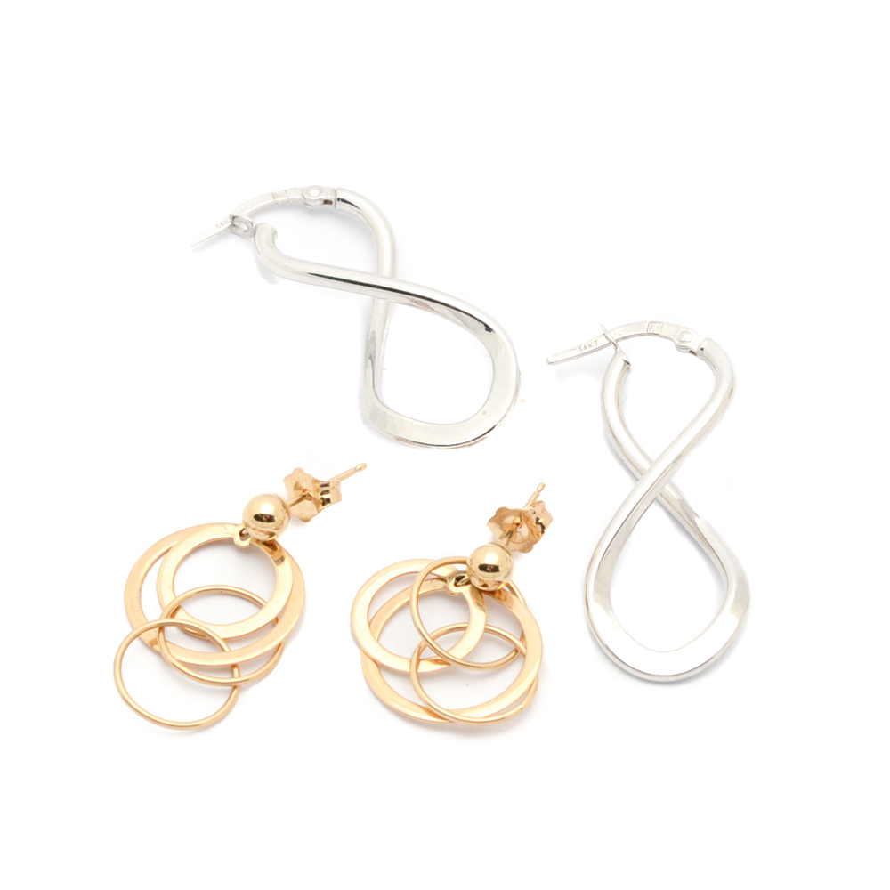 14K Yellow Gold and White Gold Earrings