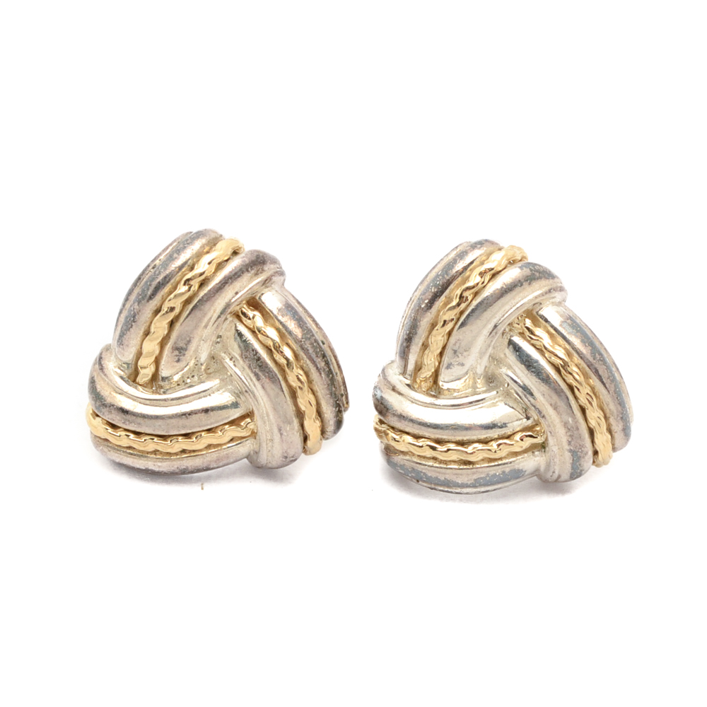 14K Yellow Gold and Sterling Silver Love Knot Earrings