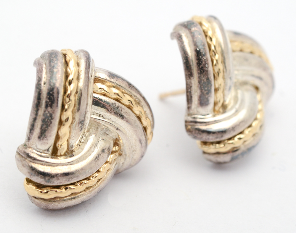 14K Yellow Gold and Sterling Silver Love Knot Earrings