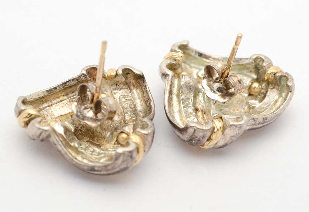 14K Yellow Gold and Sterling Silver Love Knot Earrings