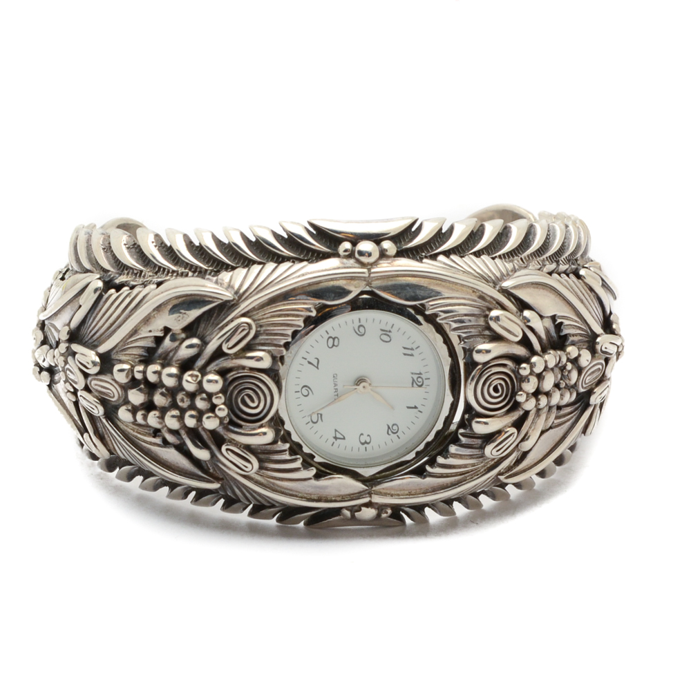 Southwestern Sterling Silver Watch Cuff Signed