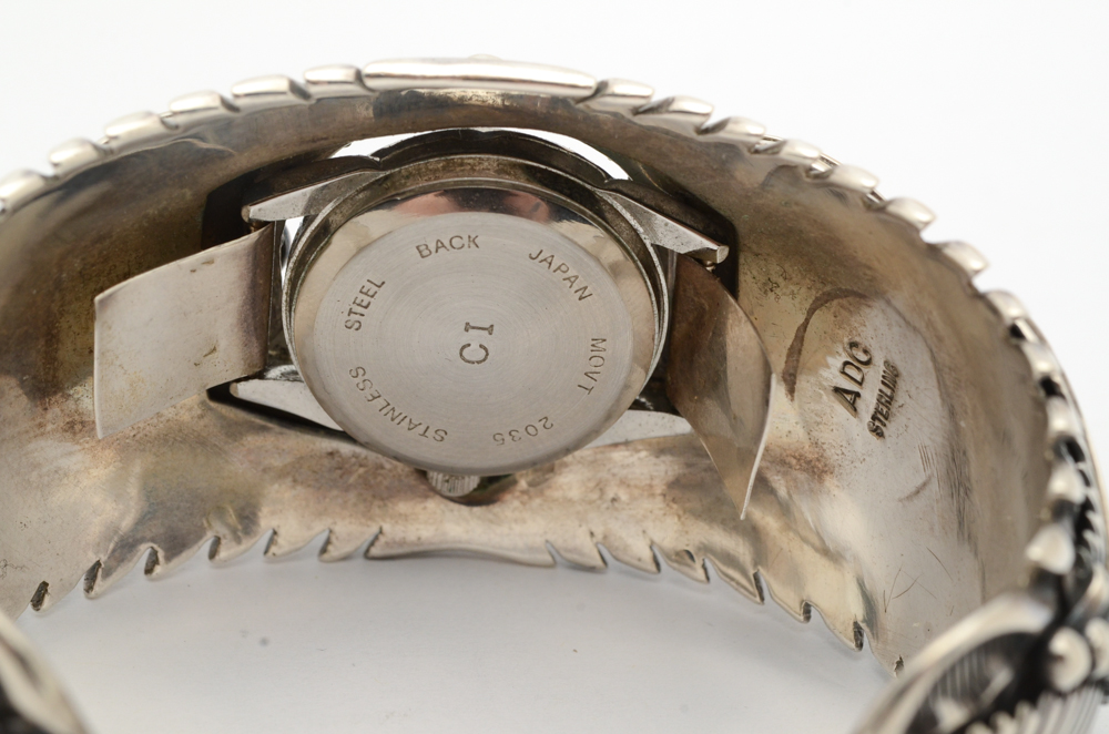 Southwestern Sterling Silver Watch Cuff Signed