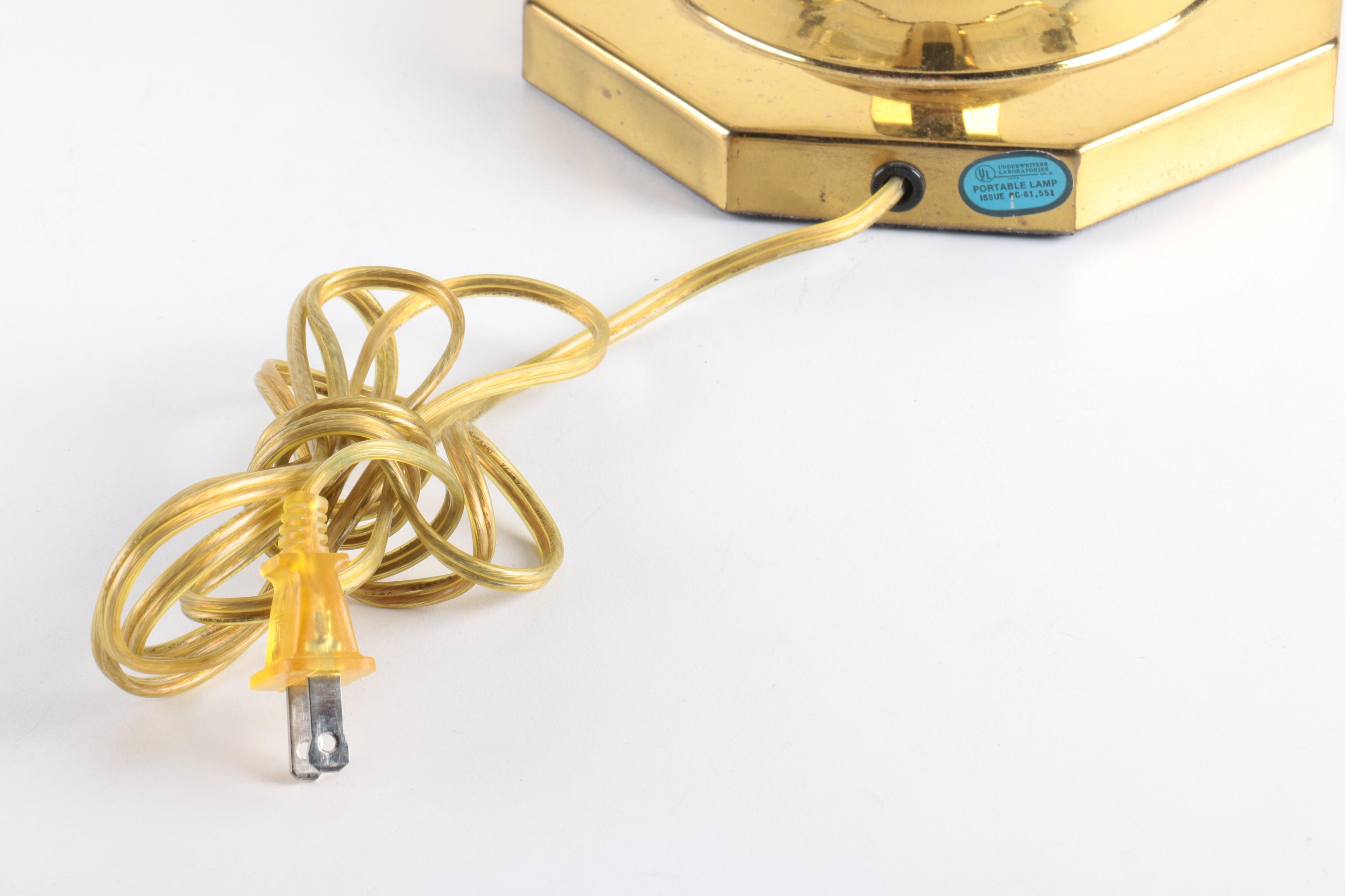 Vintage Clear Ribbed Glass and Brass Banker's Desk Lamp